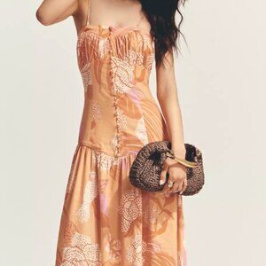 FARM RIO X ANTHROPOLOGIE LINEN BLEND STRAPLESS DROP-WAIST MAXI DRESS SZ: XL